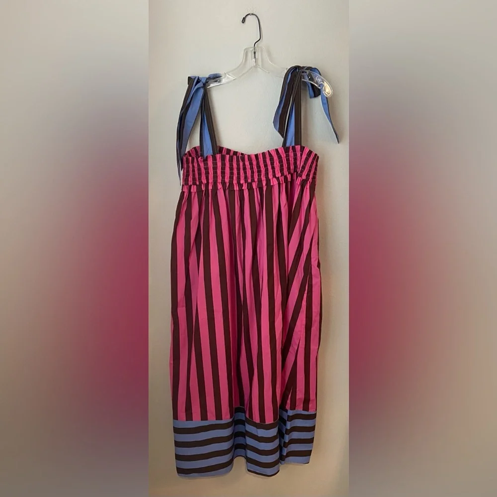 NWT Buru Tie Shoulder Stripe Midi Dress SZ L/XL - Picture 2 of 7